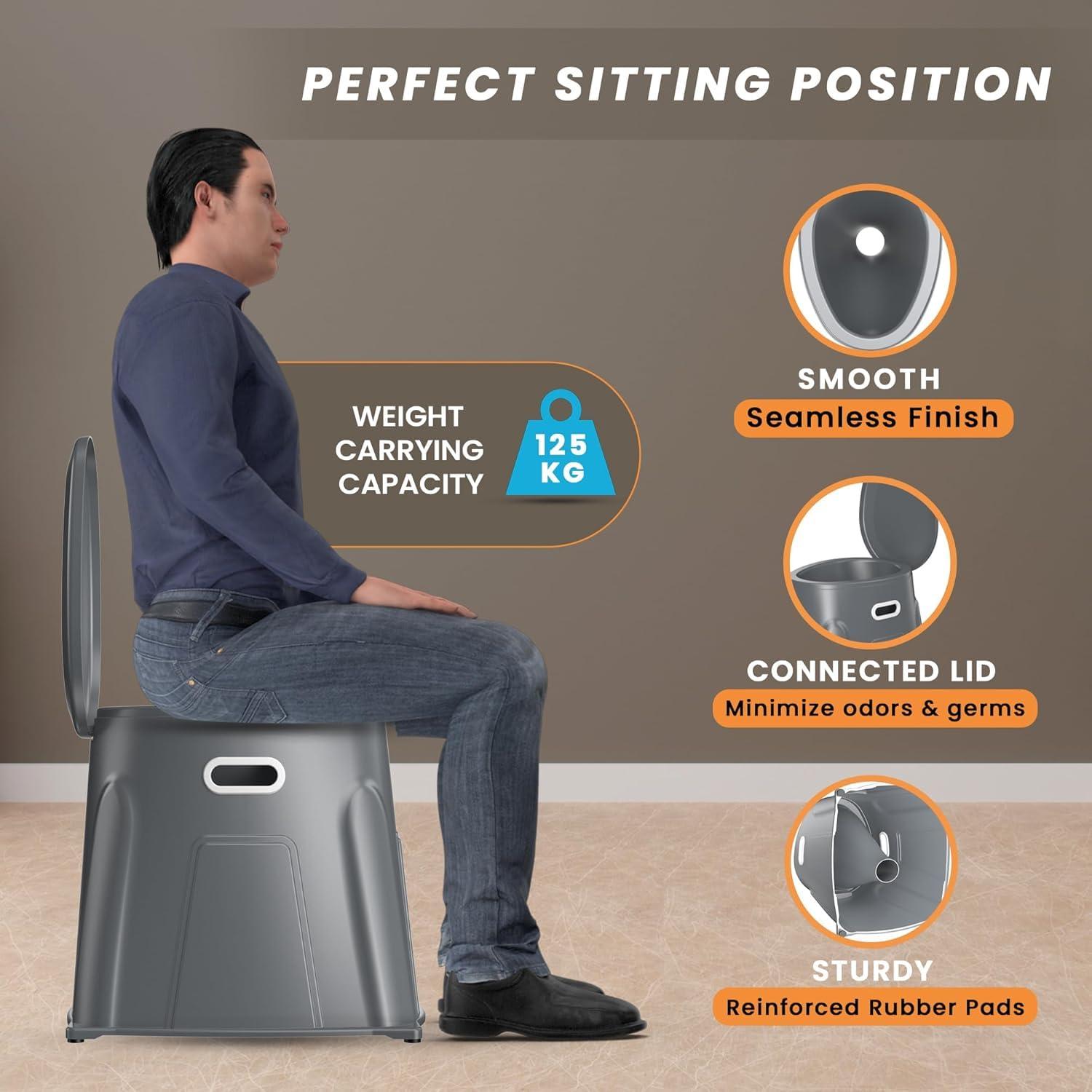 EASYCARE EASYCARE Heavy Duty Portable Indian to Western Toilet Converter | Commode Stool for Patients, Adults, Elderly, Kids, Handicap | Portable Toilet Seat | Toilet Chair I Capacity Upto 125 Kgs