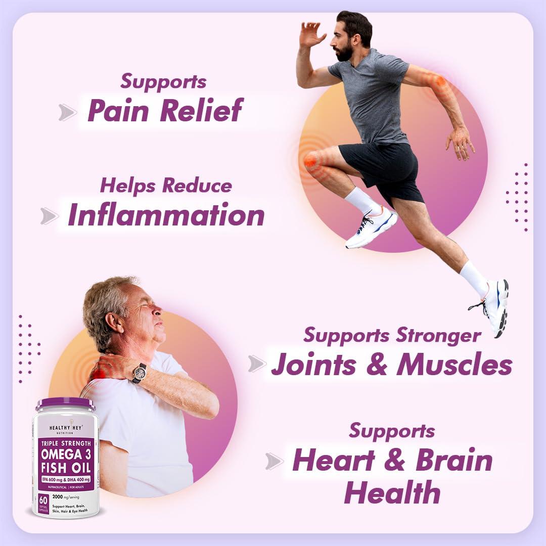 HealthyHey Nutrition HealthyHey Nutrition Fish Oil - Omega 3 Mercury Free (2000 Mg) Burpless - 60 Softgel (600 EPA & 400 DHA) - Pack of 4