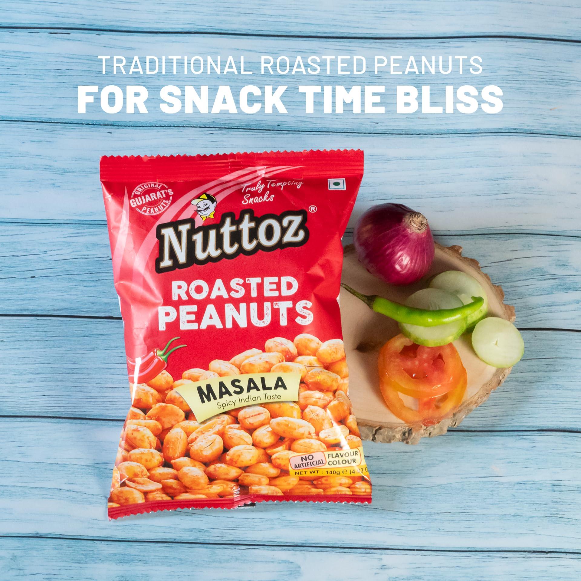 Nuttoz Nuttoz Masala Peanuts Roasted - Spicy Roasted Peanuts (Mungfali) - NonFried Healthy Ready to eat Snacks & Namkeen (pack of 2 x 140 Gm)