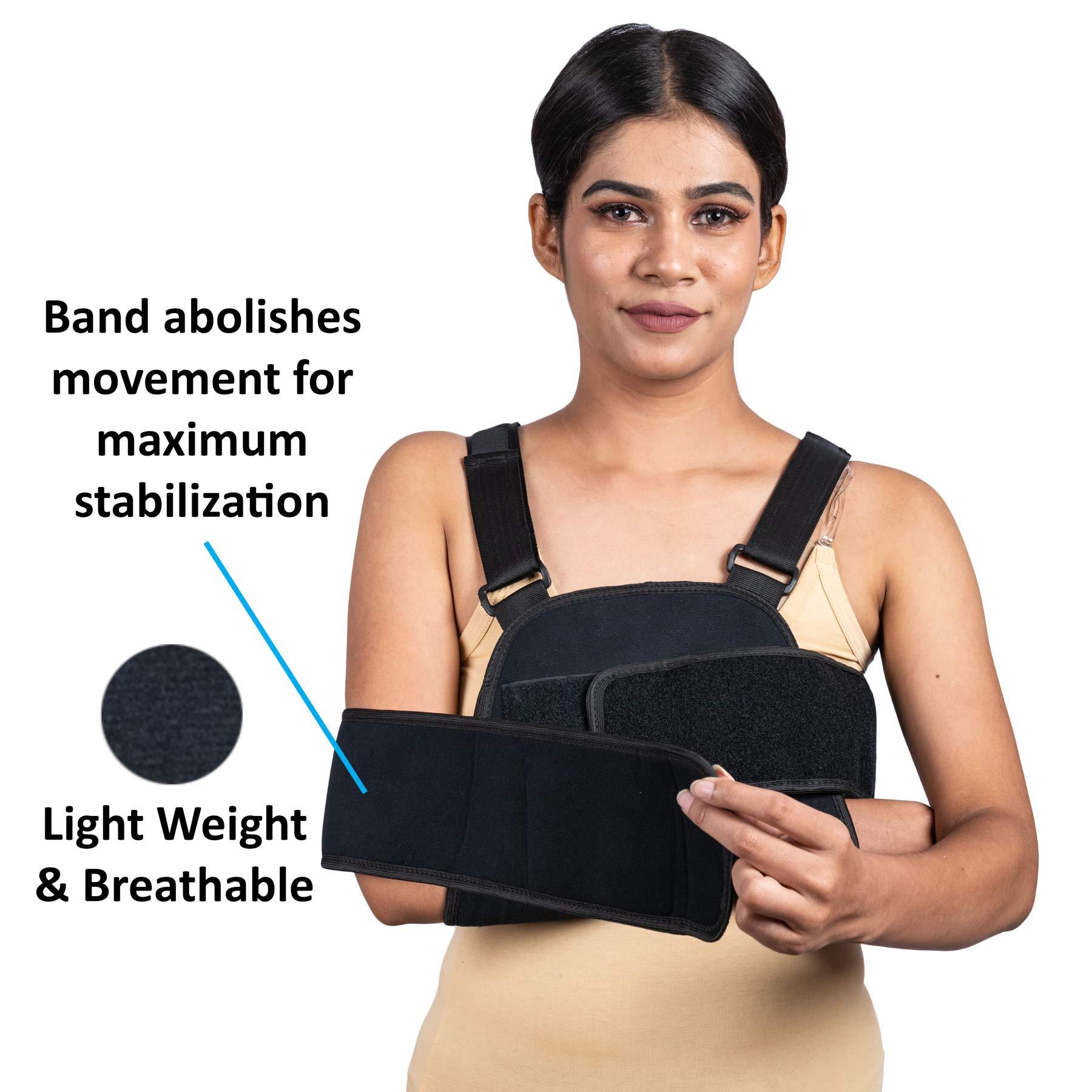 Wonder Care Arm Sling Shoulder Brace - Best Fully Adjustable Rotator Cuff and Elbow Support - Includes Immobilizer Band for Quick Recovery - for Men and Women (42\"-54\")