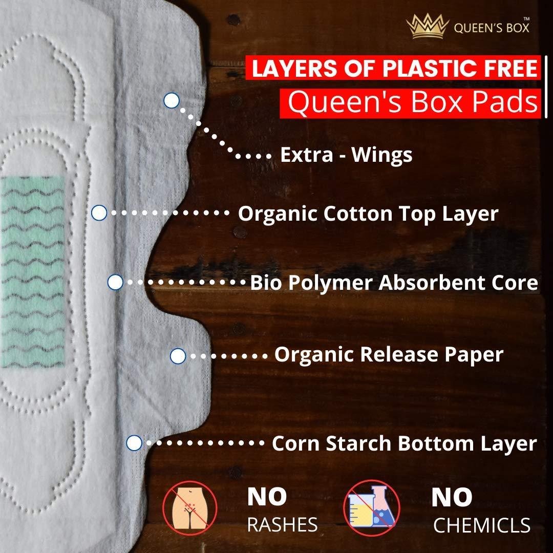 Queen's Box 100% ORGANIC Cotton Rash-Free Sanitary Pads Pack of 8 Sanitary Pad (6 Xl / 2 Regular)