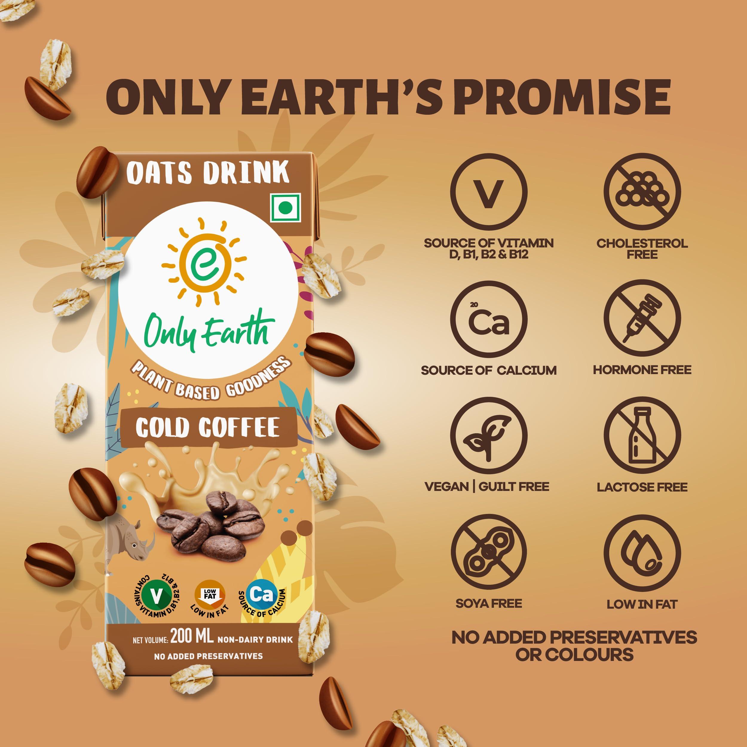 Only Earth Only Earth Oats Shake | Cold Coffee | Vegan | Plant-based | Lactose-free | No Added Preservatives, Colors | Low Fat | Cholesterol-free | Guilt-free | With Calcium, Vitamin D, B1, B2 & B12 (6 Packs)