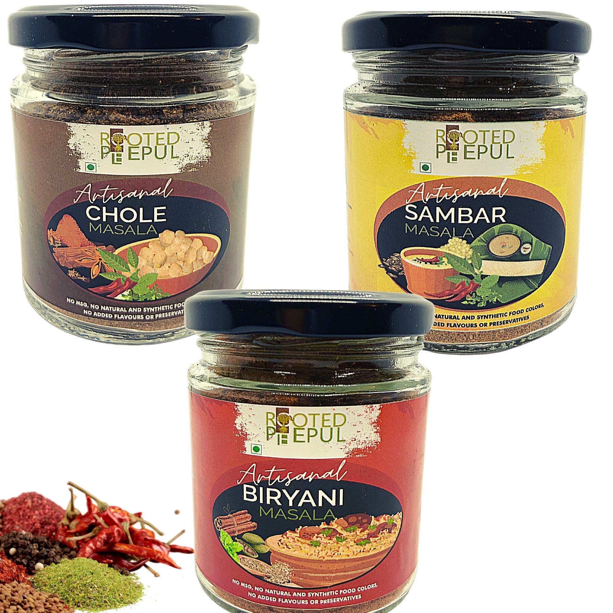 ROOTED PEEPUL Rooted Peepul Artisanal Biryani Masala, Chola Masala, Sambar Masala|less Chilli More Spice| (75g X 3)