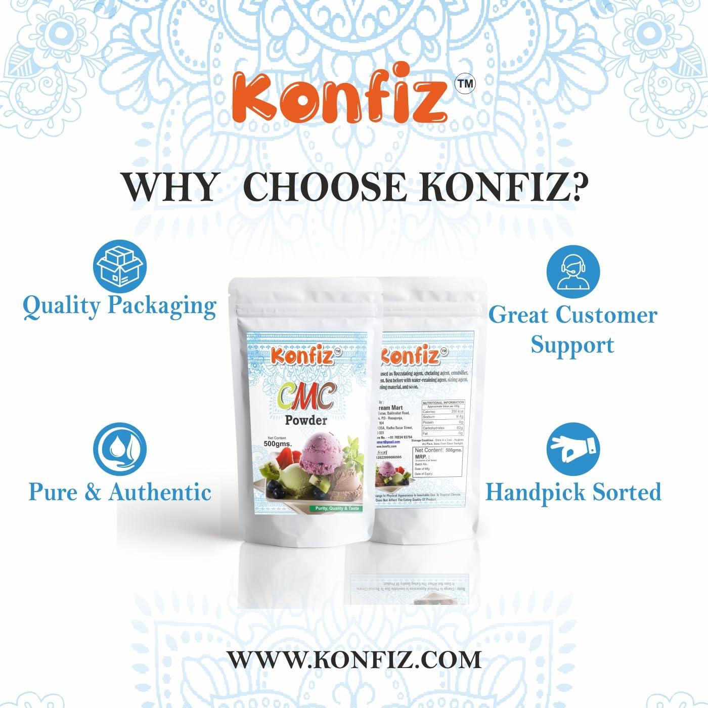 Konfiz KONFIZ CMC Carboxy Methyl Cellulose Powder | Raising Ingredient Powder | Food Grade | Soft, Smooth and Creamy | Instant Cake Premixes, Ice Creams - 500 g
