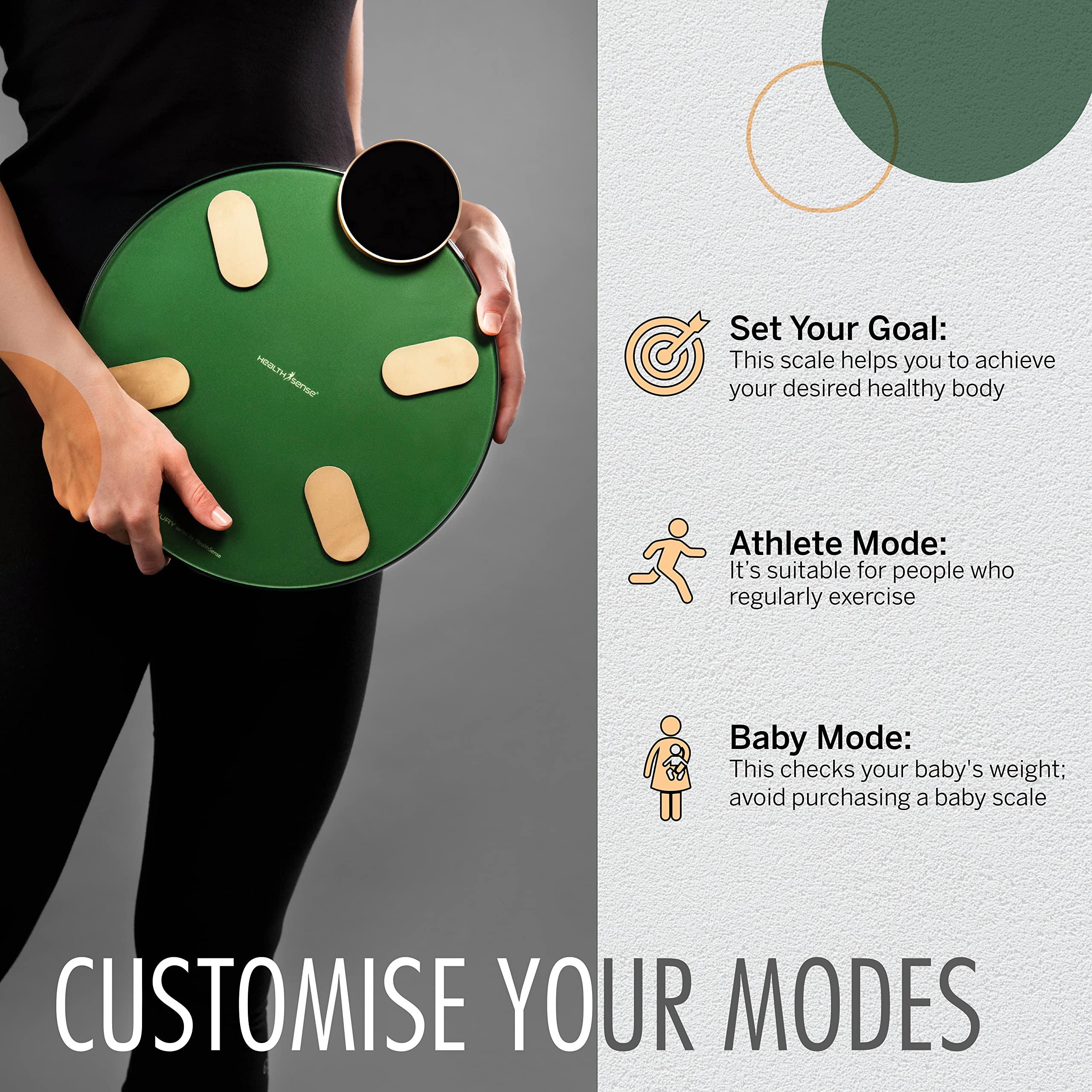 HealthSense HealthSense Bluetooth BMI Weight Machine for Body Weight, Digital Body Fat Analyzer Machine & Smart Body Composition Scale with Mobile App, 13 Body Composition, LED Display, BIA Technology & 1 Year Warranty S1 Luxury