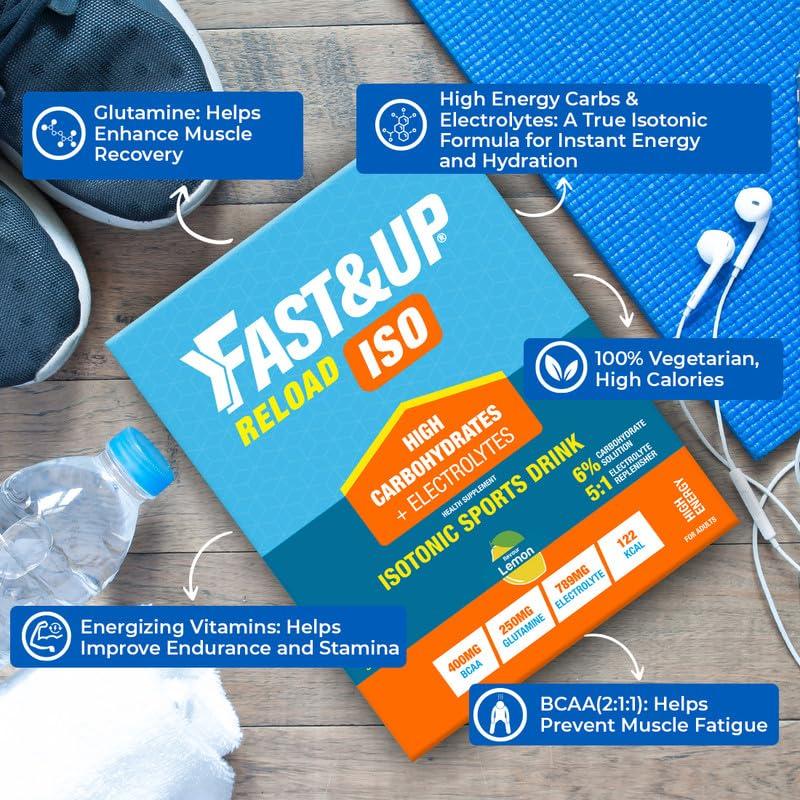 FAST&UP Fast&Up Reload Isotonic Energy Drink | Carbs + Electrolytes + Aminos | Restore, Replenish and Recover | 31 servings (Orange)
