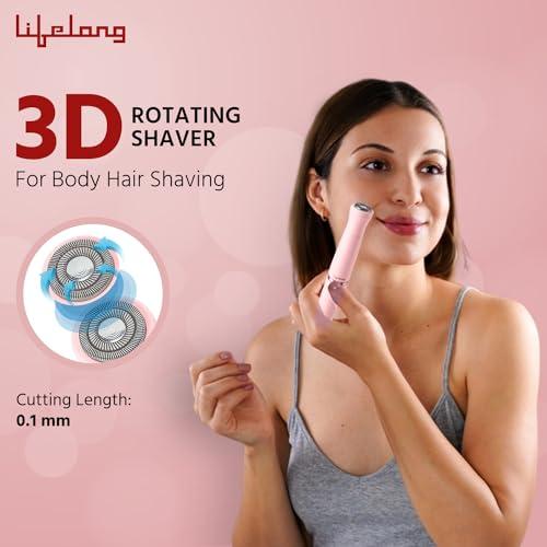 Lifelong Lifelong Rechargeable Body Hair Trimmer for Women | 1 Year Warranty | 4 in 1 Women Full Body Trimmer for Bikini, Face, Full Body, Nose, Ear, Eyebrow, Underarms Trimmer | 60 Minutes Runtime | Hair Removal Machine for Women (Pink)