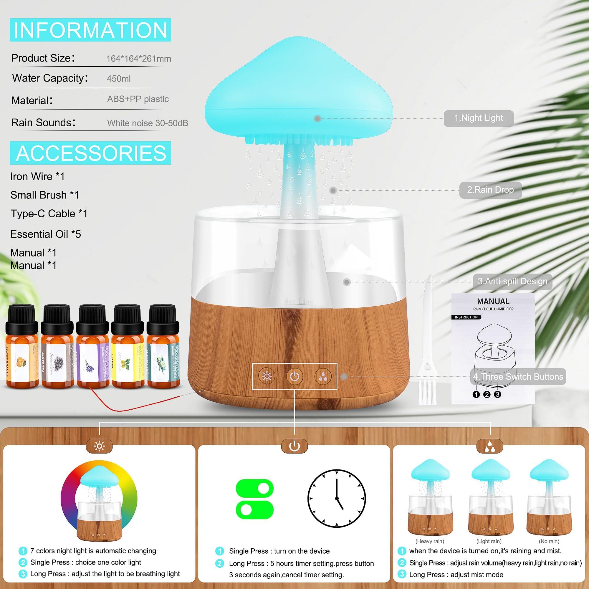 Generic TheBought Plastic Snuggling Cloud Rain Drop Humidifier, Cloud Rain Humidifier, Mushroom Waterfall Lamp (RAIN HUMDIFIER) with Difuser Oil