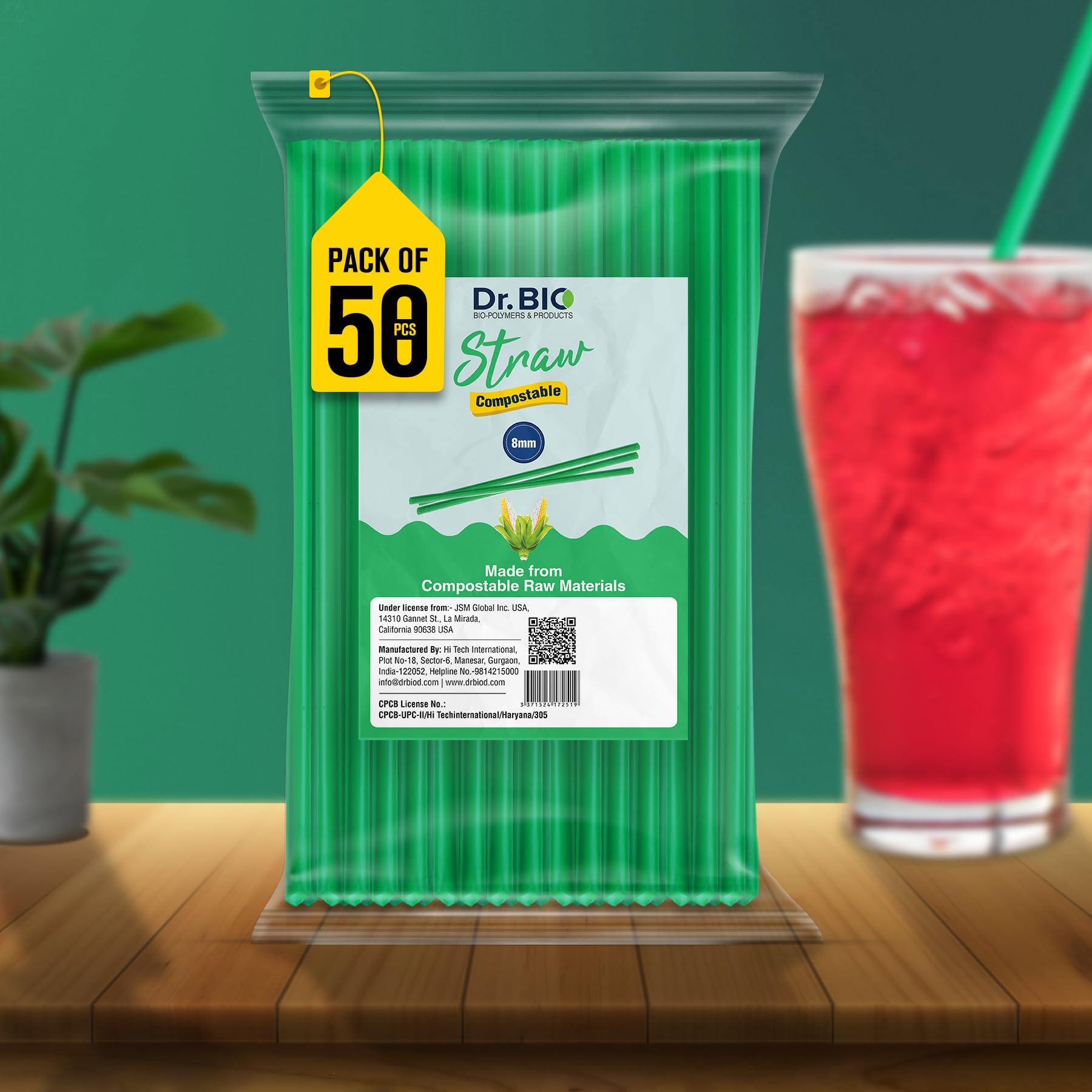 Dr. Bio Dr. Bio Biodegradable Compostable Straw 200Pieces Eco Friendly, Thick Quality, Made of Corn Starch | 2.25 cm x 19 cm | 8 mm (Pack of 2)