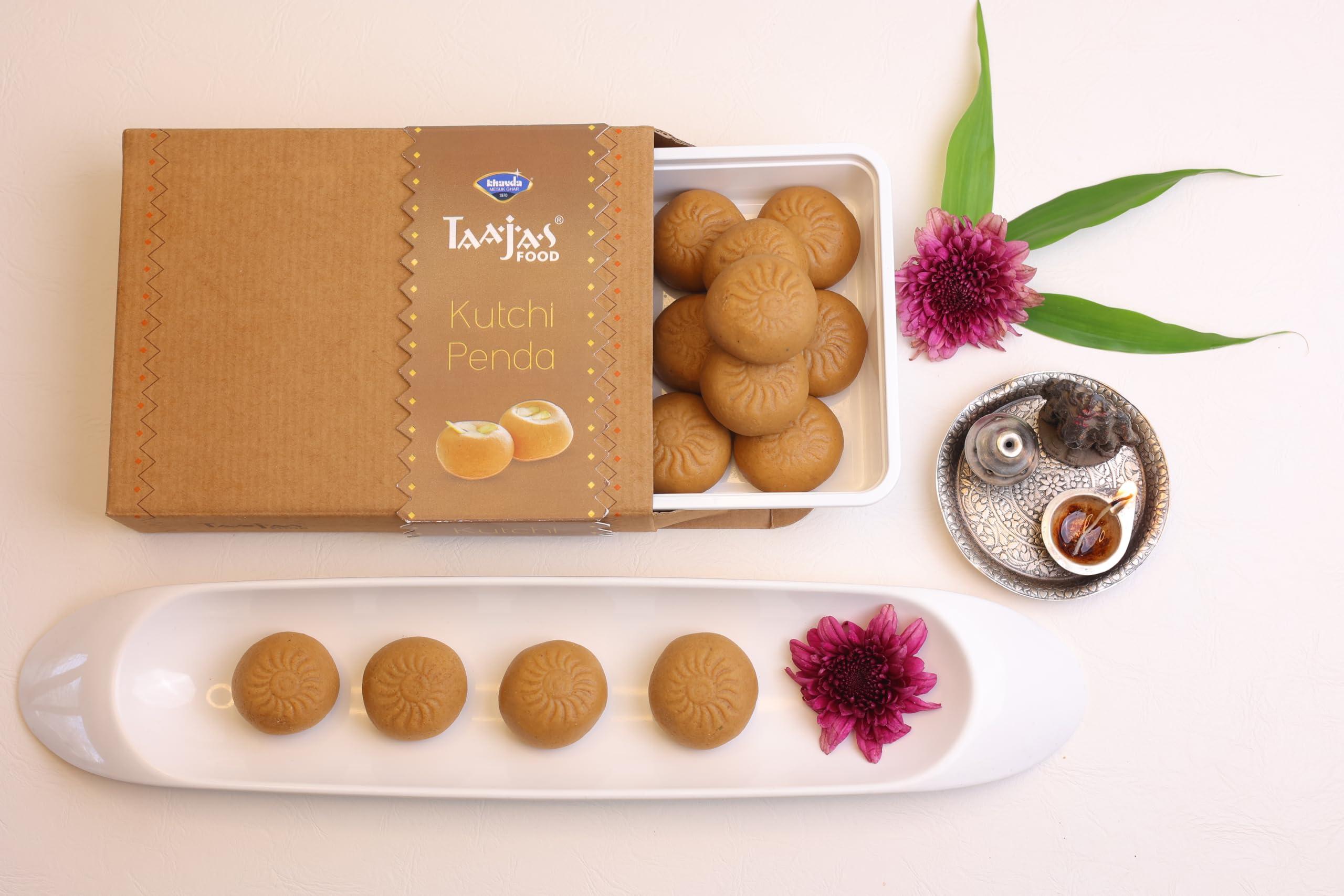 TAAJAS FOOD Taajas Food (Since 2003) Gujarati Kutchi Peda 500g Sweet | Fresh Indian Traditional Delicious Mithai | Made with Milk Solids and Cow Ghee | No Artificial Flavors & Colors | Festive Gift Pack