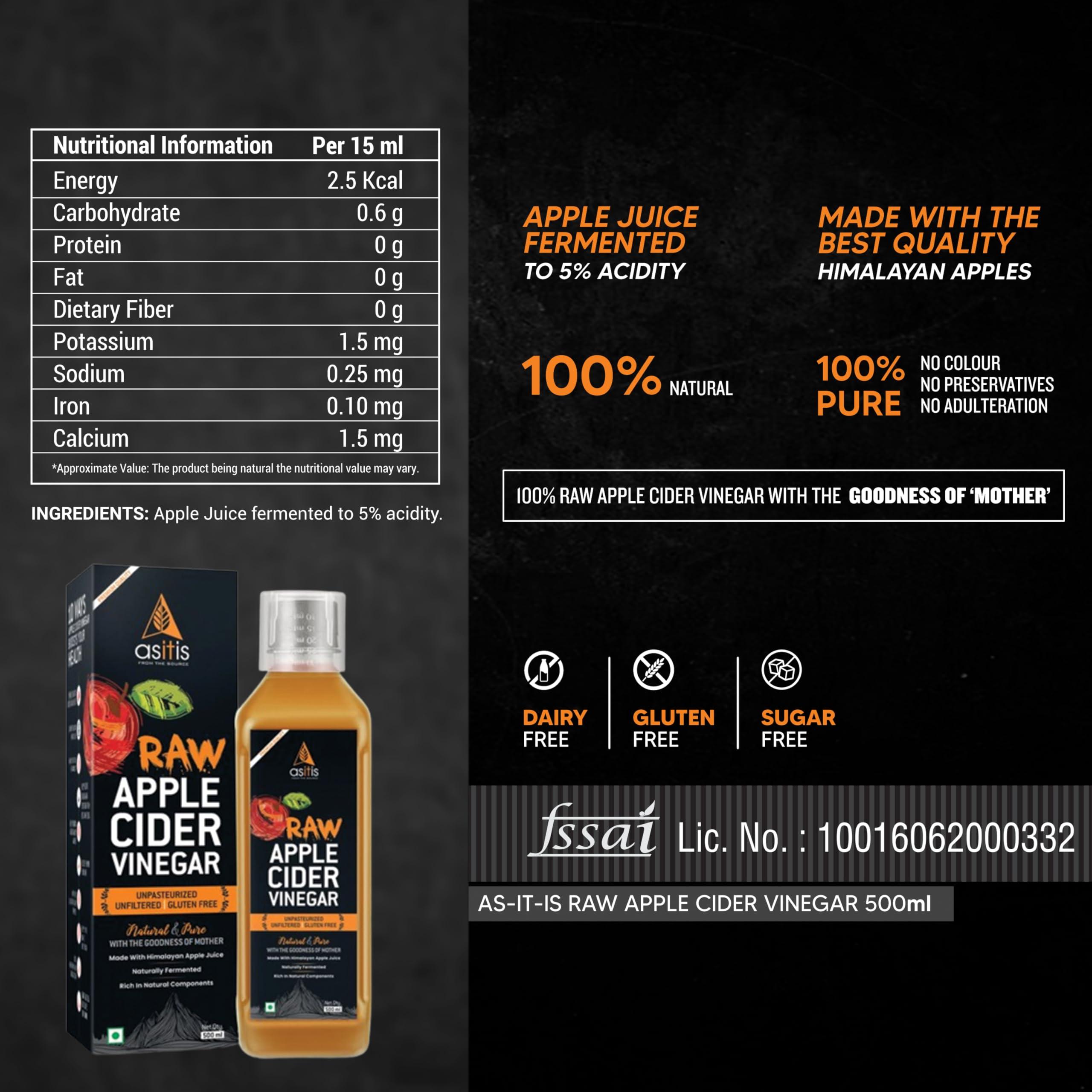 Asitis Nutrition AS-IT-IS Nutrition Raw Apple Cider Vinegar with Mother 500ml- Undiluted & Unfiltered