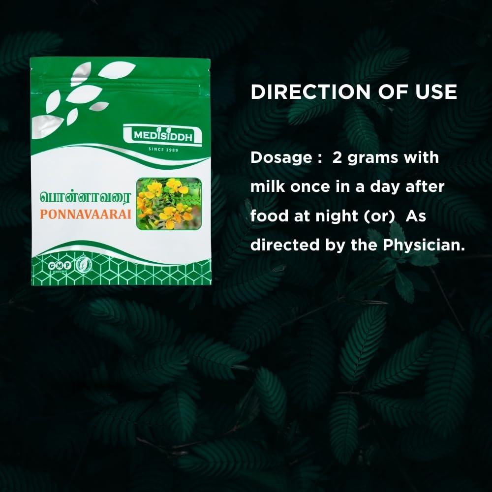 MEDISIDDH Medisiddh Ponnavarai Chooranam 50 Gms Pack of 2, Coffee senna, Kasaunda, Kasamarda, Thangedu, Mattantakara, Kolthogache, Controls Constipation,Skin fissures,Scabies, Rashes,Wasp sting.