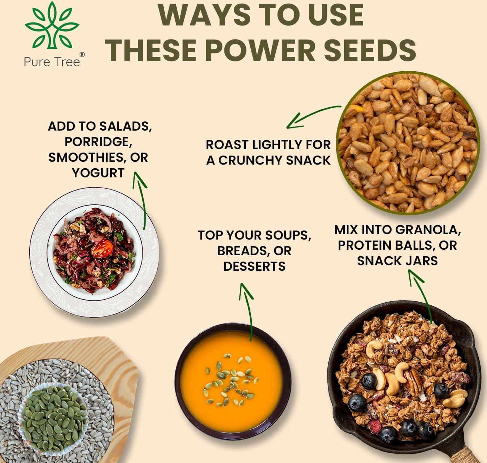 Pure Tree Pure Tree Certified Organic Pumpkin Seeds, Sunflower Seeds, Watermelon Seeds | 75 g Each | Glass Jar | Surajmukhi ke beej, Magaj Seeds, Kaddu Ke Beej, Mix Seeds For Eating | Raw Healthy Seeds Combo Pack