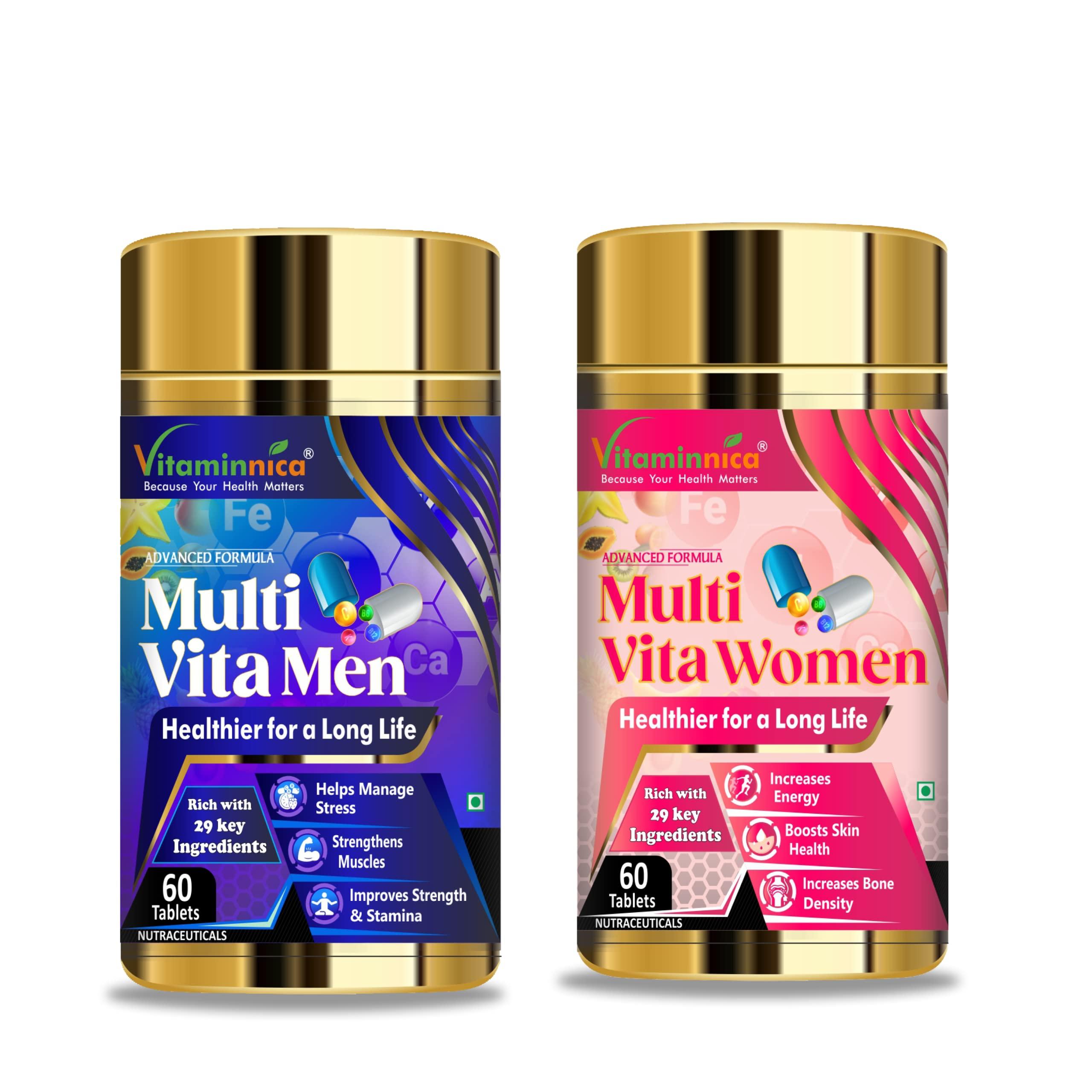 Vitaminnica Because your Health Matters Vitaminnica Combo Pack of Multi Vita Men & Women- 60 Multivitamin Tablets with Vitamin C & 28 other key nutrients for Overall Health & Immunity