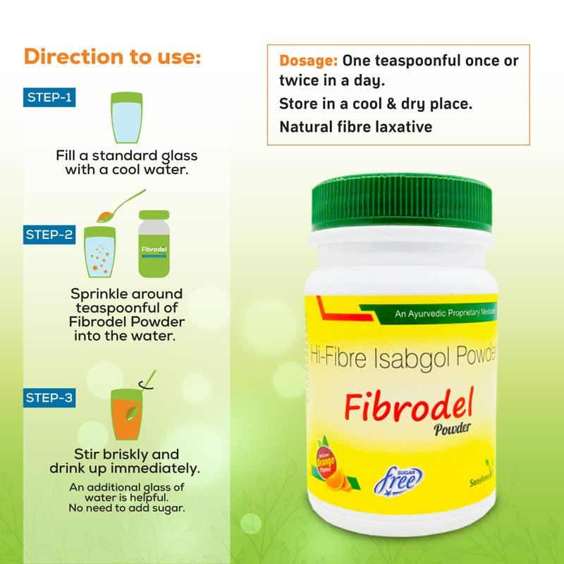 Delwis Delwis Fibrodel Powder - Isabgol Powder | Constipation Powder - Orange Flavour - 100gm (Pack of 1)