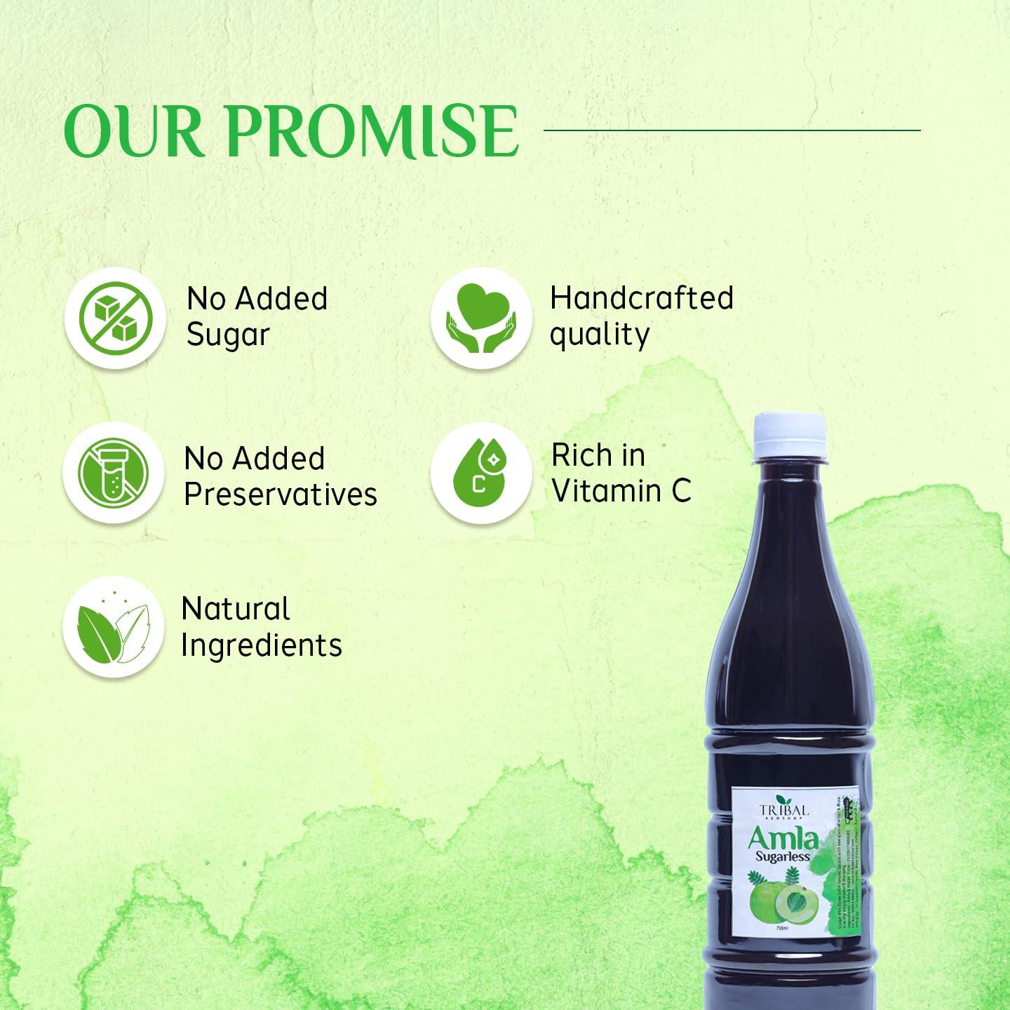 TRIBAL ECOSHOP Tribal Ecoshop Suger Free Amla Healthy Squash | Superfruit for Immunity Booster | Aids Digestion | All Natural Ingredients | 750ml