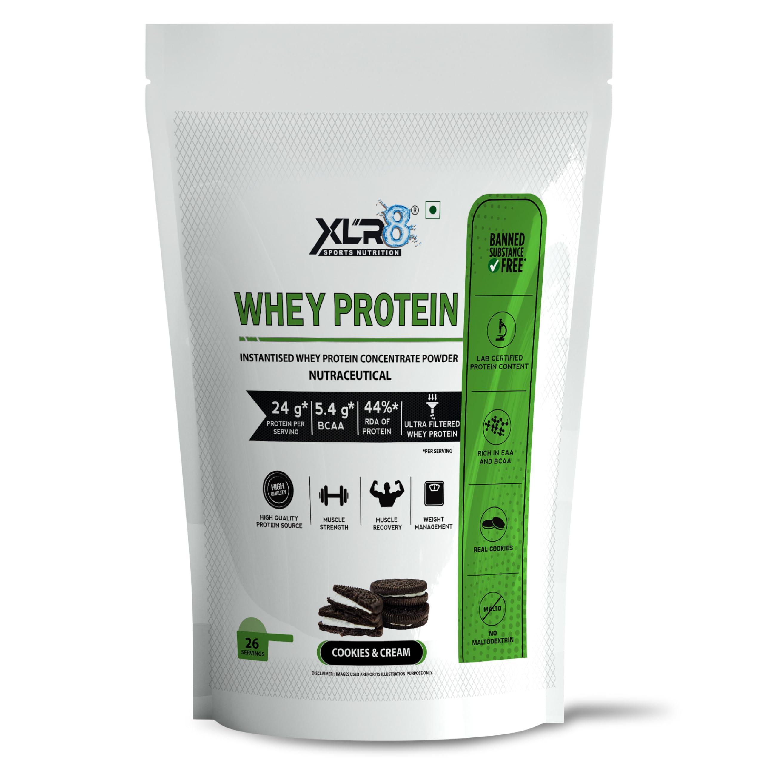 XLR8 XLR8 Whey Protein Powder with 24 g Protein Content & 5.4 g BCAA (907 g (Pack of 1), Cookies & Cream)