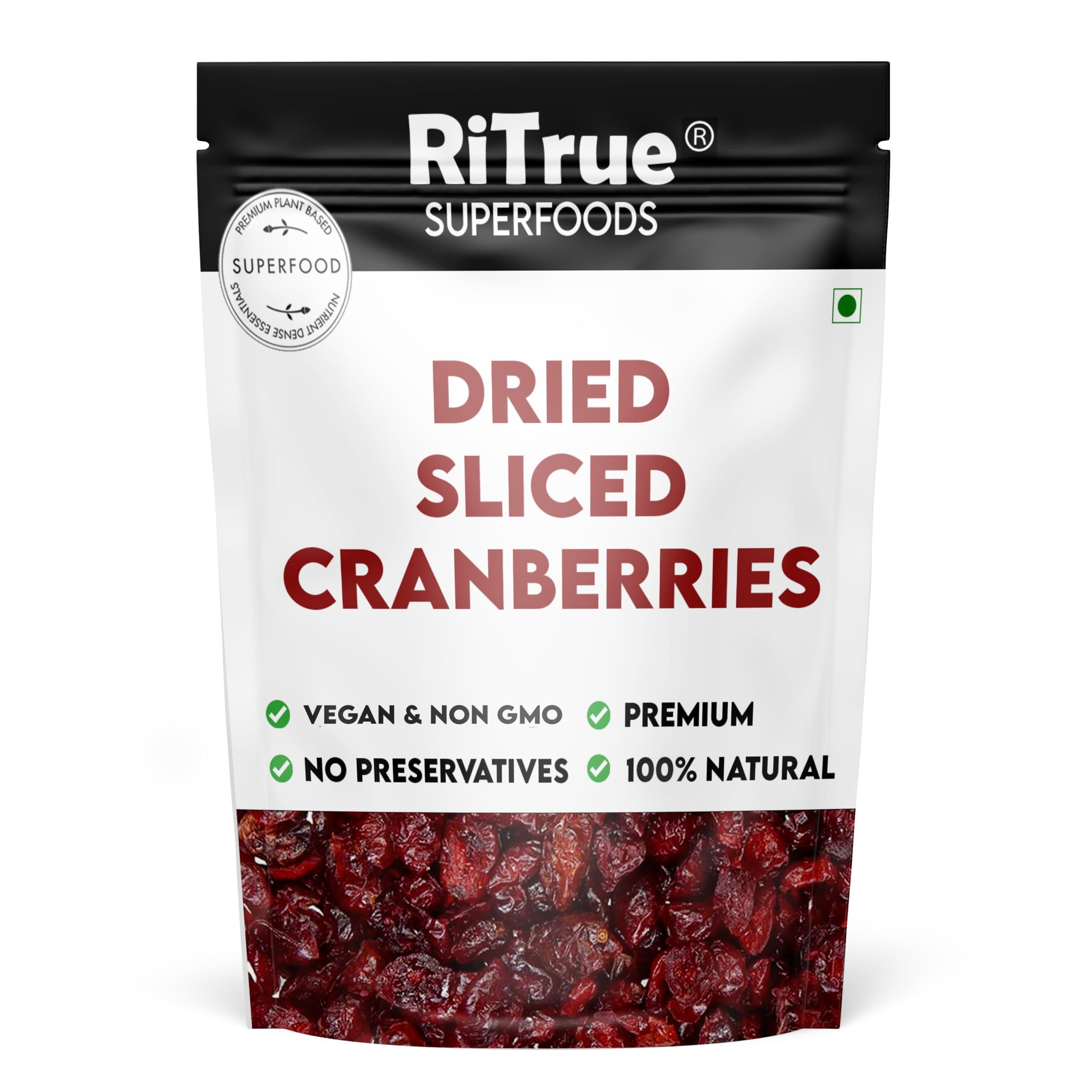 RiTrue RiTrue - Dried Sliced Cranberry - 500 Gm Pouch - (Gluten Free, Vegan & NON GMO) Organic Unsweetened Cranberries Dry Fruits