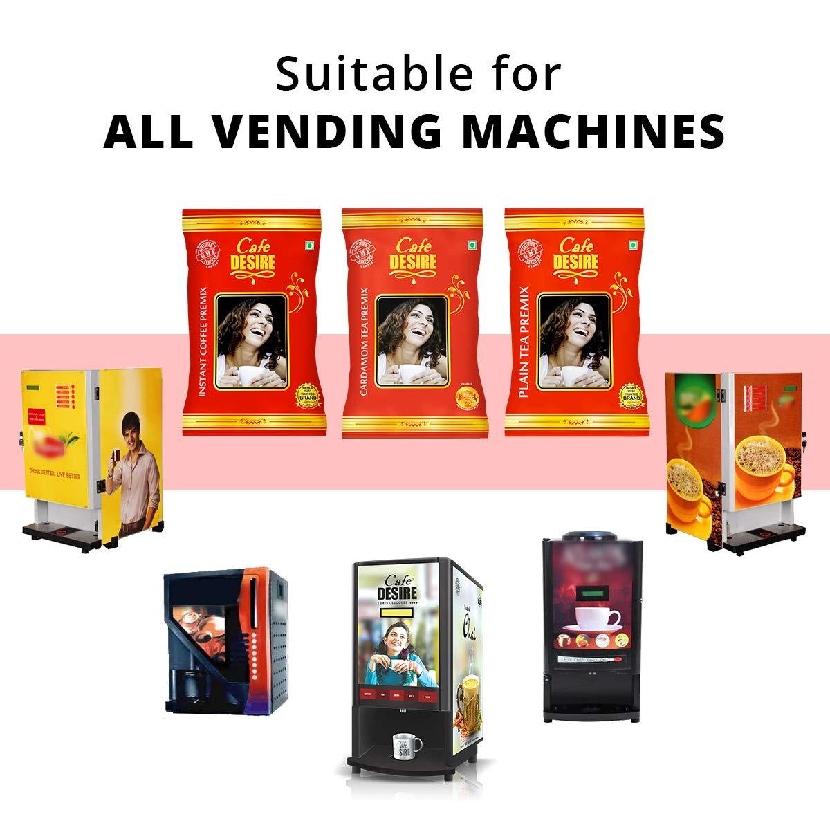 Cafe DESIRE I DRINK SUCCESS Cafe DESIRE I DRINK SUCCESS Instant Coffee Premix 1Kg, Cardamom Tea Premix 1Kg, Plain Tea Premix 1Kg|Pack Of 3 X 1 Kg|Makes 250 Cups|Vending Machines Suitable, Manual-Add Hot Water, Ground, Can