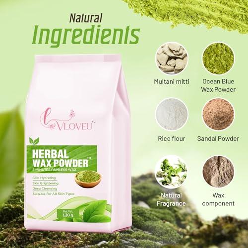 VLOVEU VLOVEU - Herbal Wax Powder for Hair Removal - 120g | 5 Minutes Painless Facial Hair Removal Powder for Women | Natural Face Hair Remover, Bikini, Legs, And Underarms Wax Powder - Pack of 1