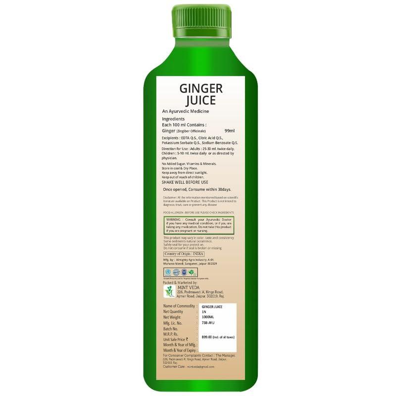 Mint Veda Mint Veda Natural Raw Ginger Juice | Concentrated Ginger Ale Health Drink | Sugar Free With No Added Preservatives Healthy Vegetable Juice Which Boosts Immunity and digestion