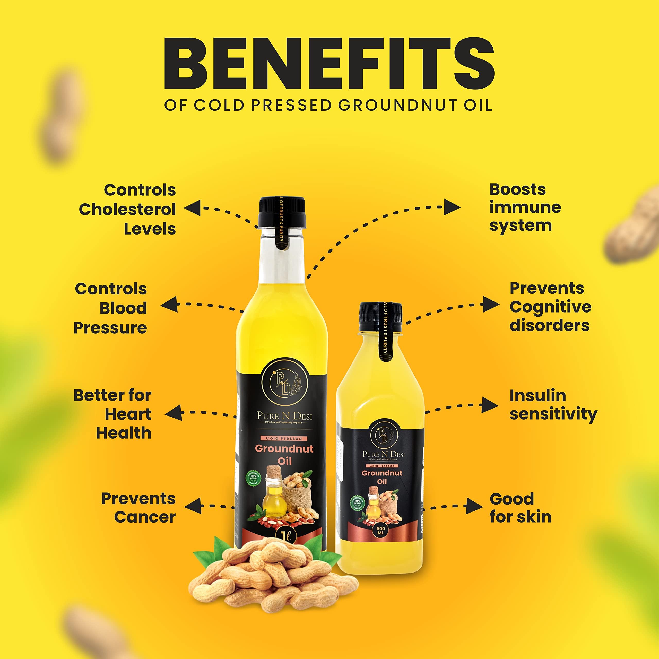 PURE N DESI PURE N DESI Cold Pressed Groundnut Oil | Peanut Oil Cold Pressed 500ml | Mungfali Ka Tel | Kachi Ghani Groundnut Cooking Oil 500 ML
