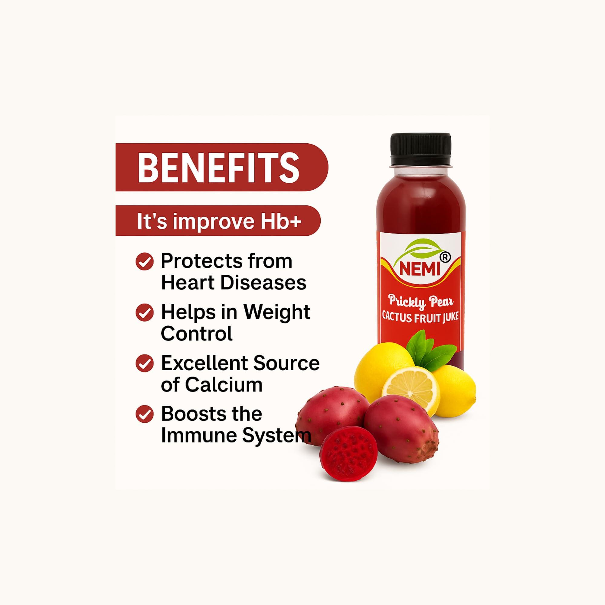 NEMI Nemi Organic Prickly Pear Cactus Juice - Rich in Hemoglobin Sugar Lemon, Vitamin C - Findla Juice Original Pack of 2
