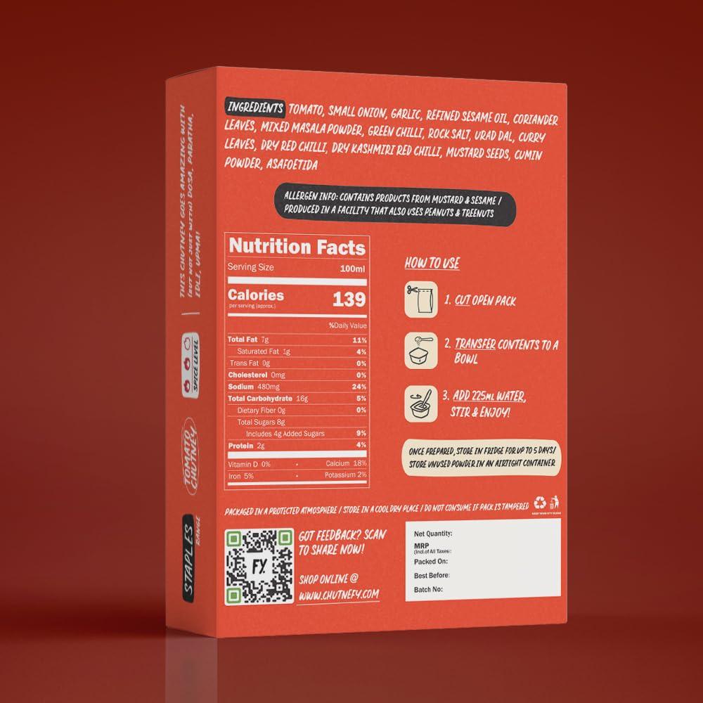 CHUTNEFY Chutnefy - 5-Second Instant Tomato Chutney - Pack of 1 Serves (5-6) | Home Style Delicious & Ready-to-Eat Chutneys| 100% Natural Ingredient | No Preservatives or Additives
