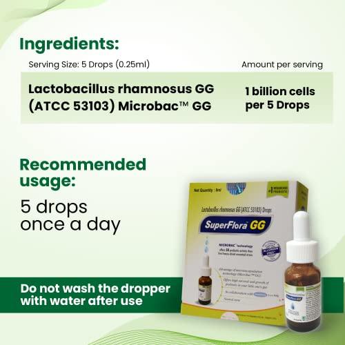 Sundyota Lifecare Sundyota Lifecare Superflora Gg Probiotic Supplement Drops|Specially Designed For Baby For Colic Pain,Digestion & Diarrhoea|5X Superior Efficacy|Flavor-Less Lactobacillus Probiotic|8Ml Pack