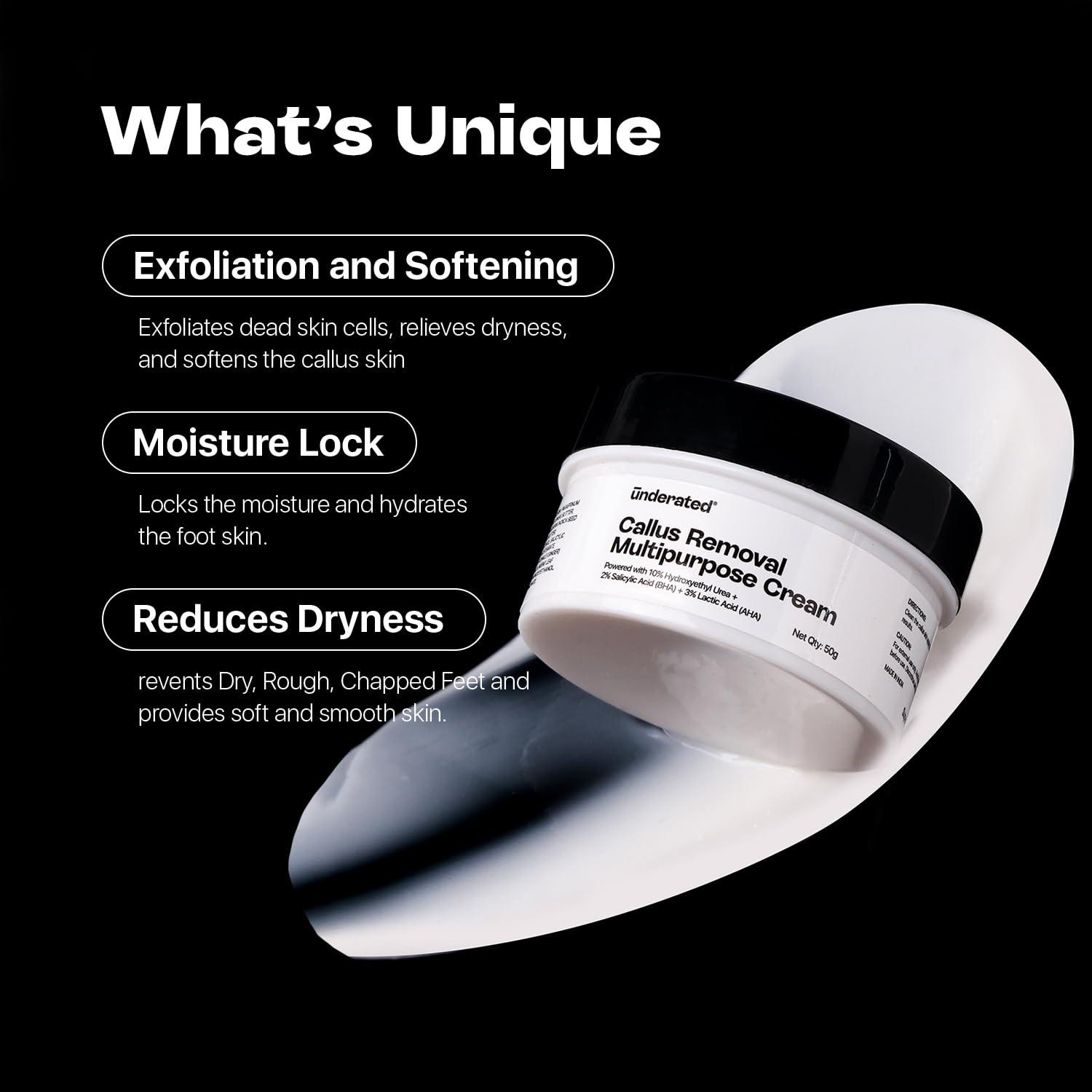 UNDERATED Underated Callus Removal Multipurpose Foot Cream For Rough Skin, Dryness, Crack Foot, Corns & Calluses