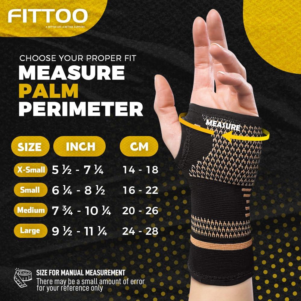 FITTOO FITTOO Copper Wrist Compression Sleeve, Copper Infused Wrist & Hand Compression Sleeve Brace for Improve Circulation, Relieve Wrist Discomfort,Tendonitis, Sprains, Sports, Gym Workout