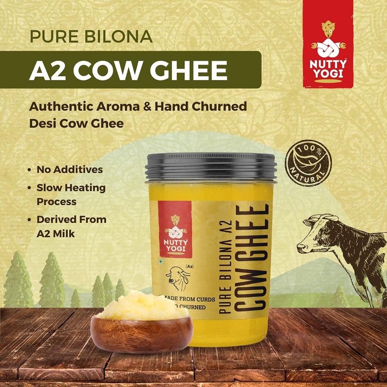 NUTTY YOGI Nutty Yogi Pure Bilona A2 Desi Cow Ghee 250ml | 100% Natural & Organic Ghee l Grassfed, Cultured, Premium & Traditional Ghee | Immunity Booster | Pure Ghee Handmade in Small batches I Bilona Method