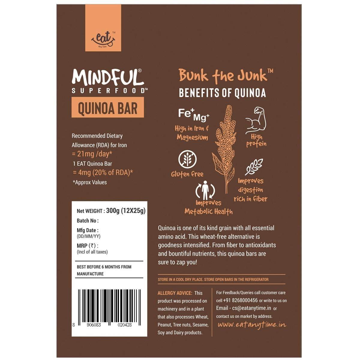 EAT Anytime Eat Anytime Healthy Energy Quinoa Bar | Gluten Free & High Fiber | Energy Bar Sugar Free | High Protein Bar | Healthy Bar & Breakfast Protein Bar | Quinoa Bar/Energy Bar -600gm(24Pcs.of 25Gm)