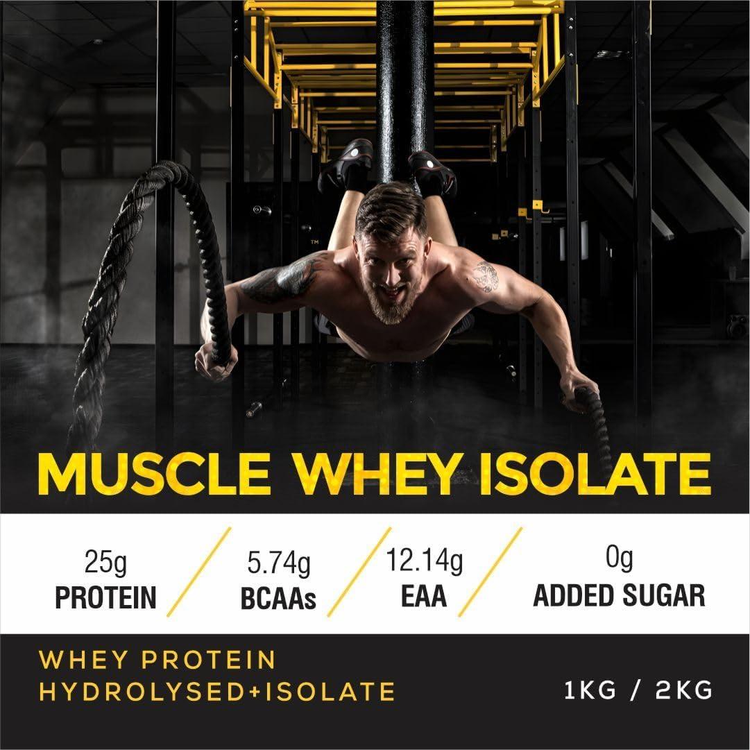 HEALTHFARM Healthfarm Muscle Whey Isolate Protein Powder, 100% Pure Isolate with Lab tested for Purity (Strawberry Delight, 1kg)