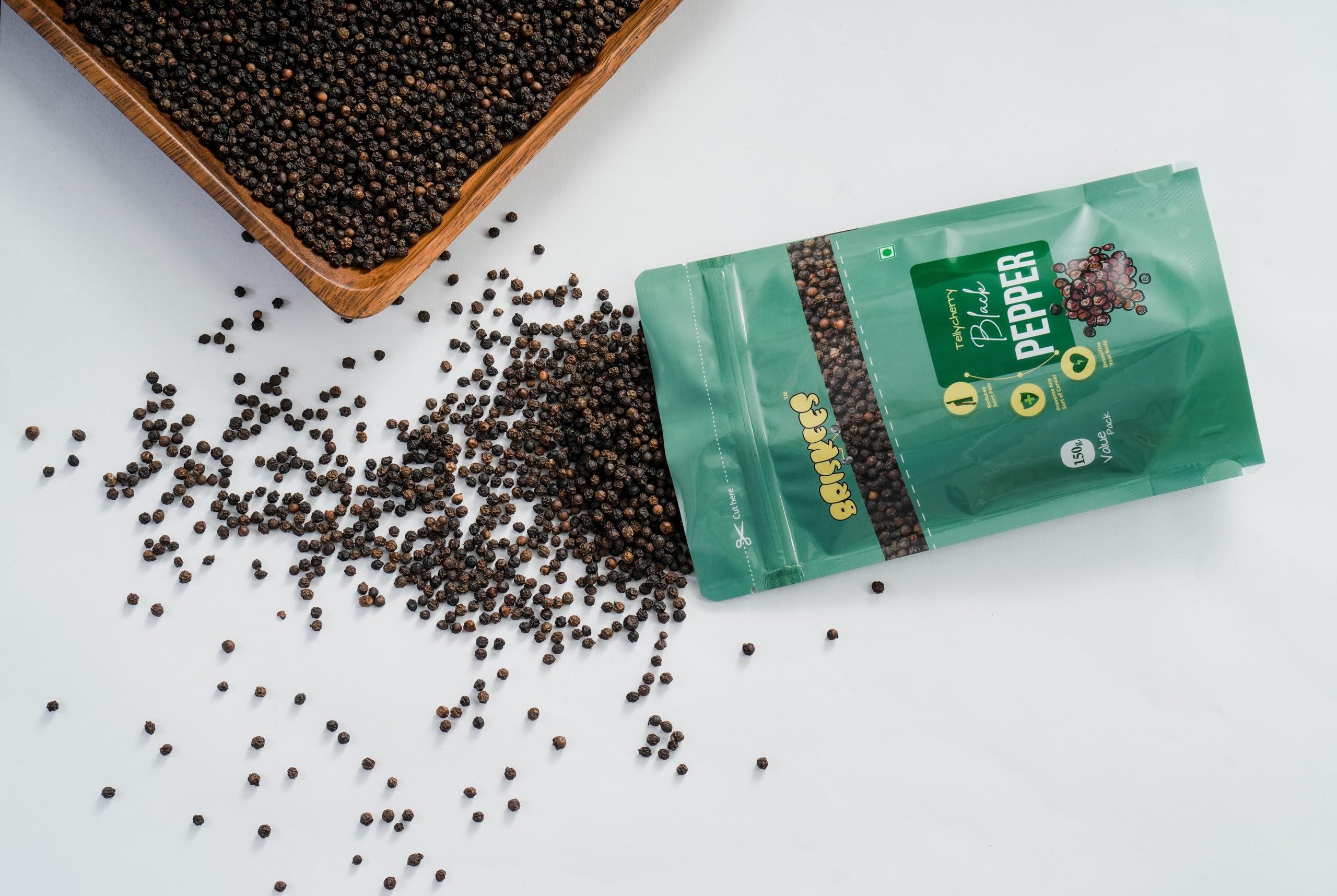 Briskees Briskees Tellichery Black Pepper Extra Bold 250 Gram Value Pack Black Pepper Whole Fresh & Natural Black Peppercorns Kali Mirch Whole For Cooking, Spices & Seasonings