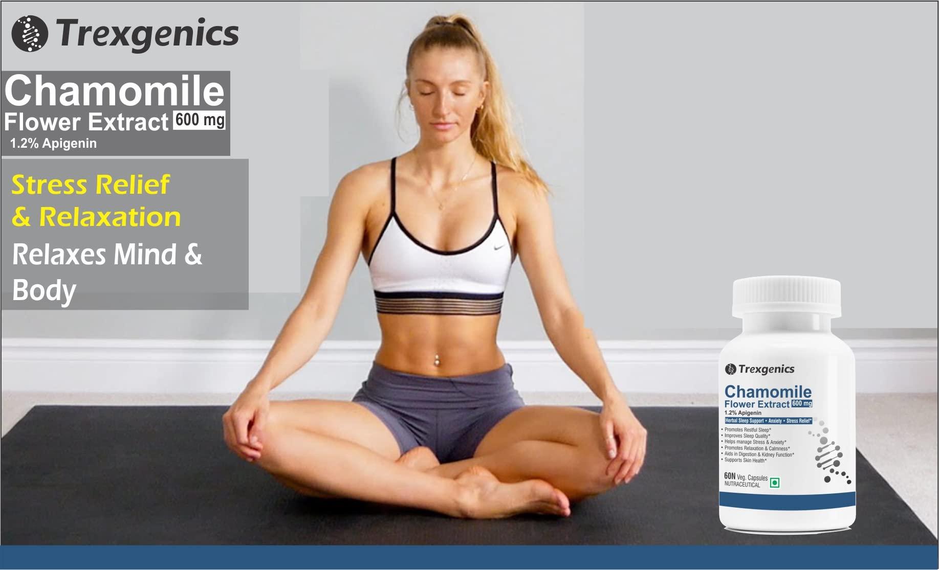 Trexgenics Trexgenics CHAMOMILE 1.2% Apigenin 600 mg Sleep, Relexation, Kidney & Urinary tract support VEGAN & NON-GMO (60 Veg. Capsules) (Pack of 2)