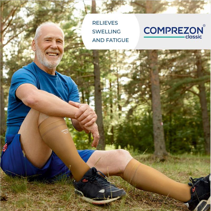 Comprezon Comprezon Classic Lycra Medical Compression Stockings | Class 1 Compression | Below Knee Length | Pain Relief & Swelling Reduction | Compression Socks for Men and Women | Varicose Veins Stockings (Medium)