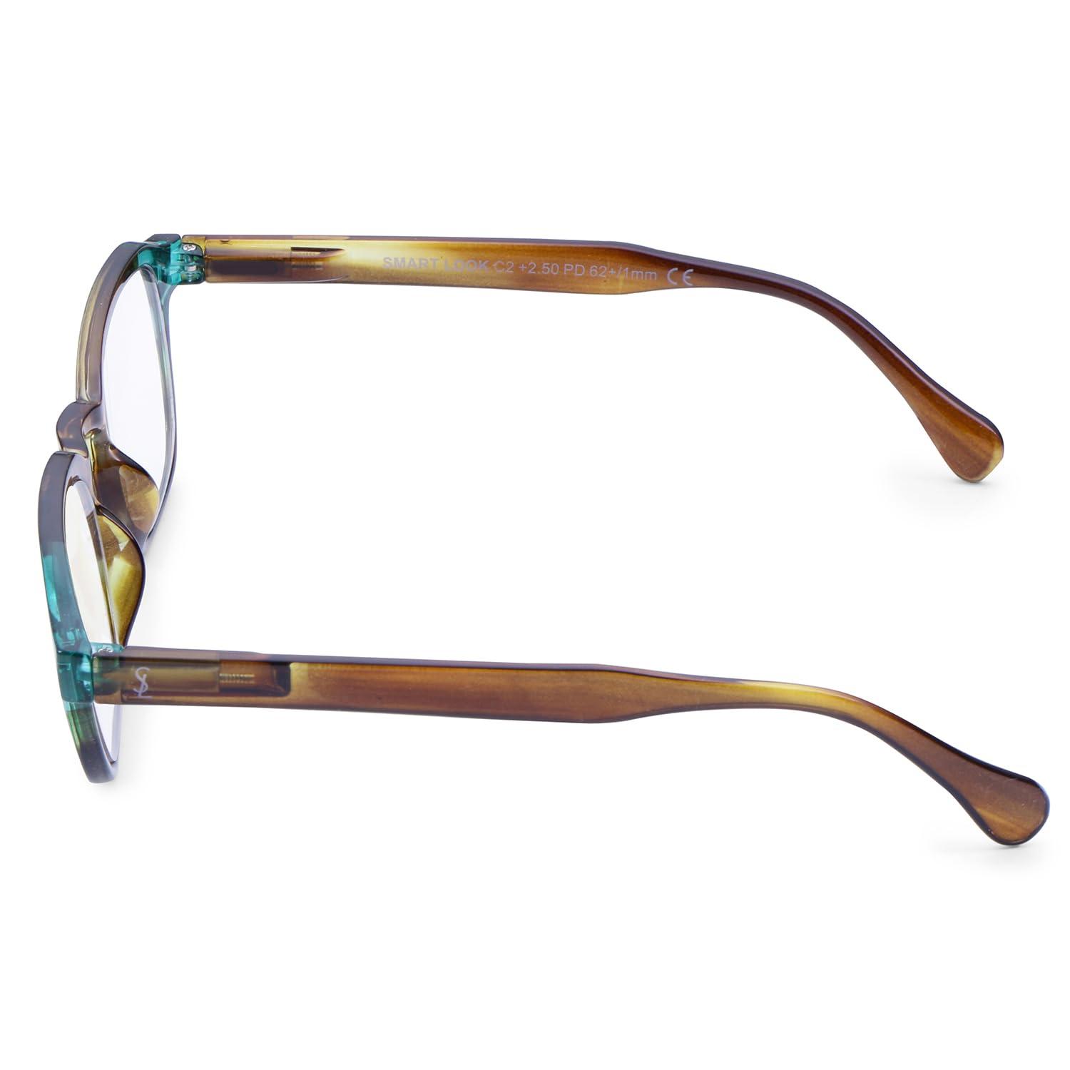 AEC AEC Profuse2 Unisex Reading Glasses +2.25 Power Full Rim Dual-Tone Plastic Frame BlueRazr Blue Light Blocking Lenses Single & Multi-Focus Vision With Soft Sleeve Case for Men & Women (OceanicSand)