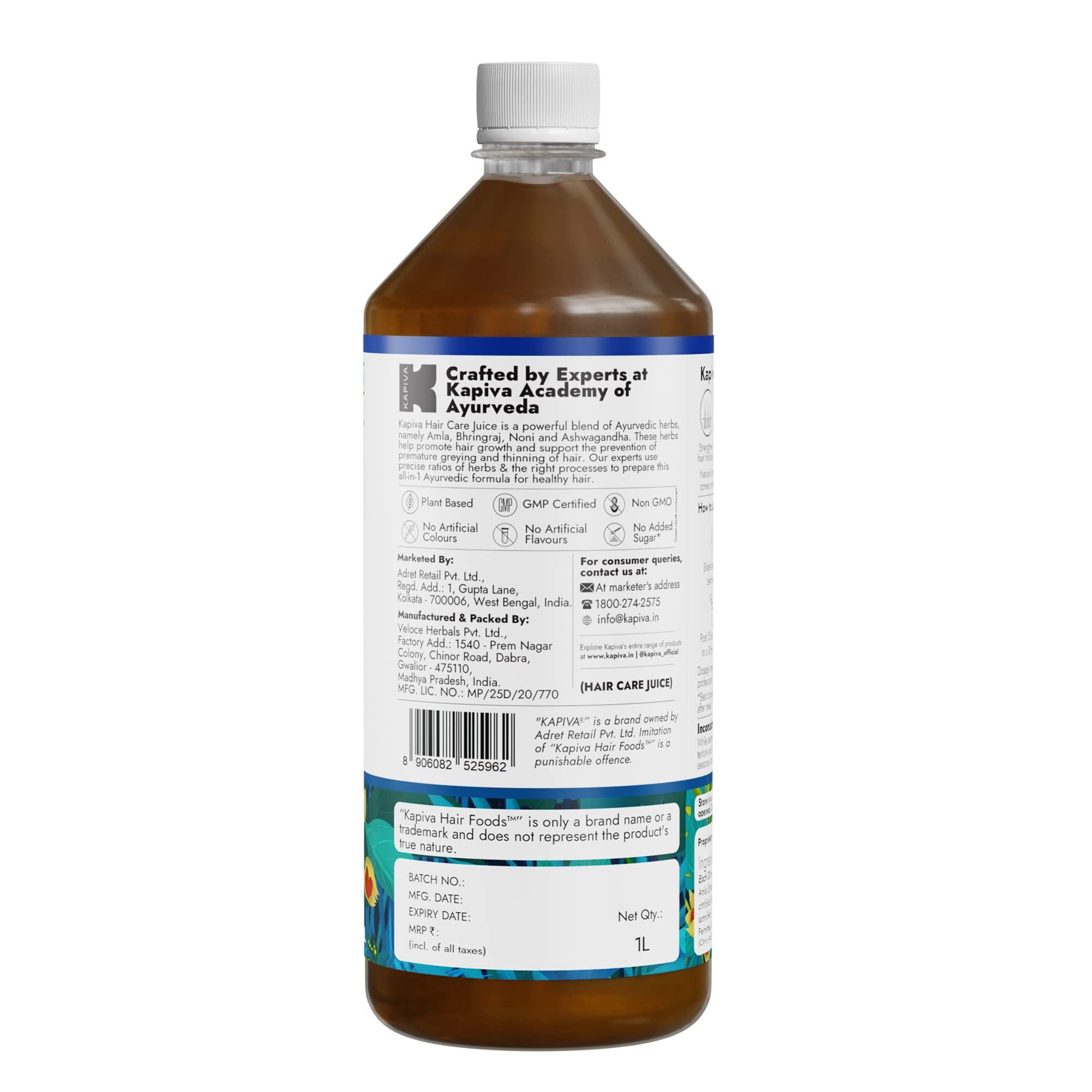 Kapiva Kapiva Hair Care Juice (2L) | For Hair Growth & Hair Fall Control | 100% Ayurvedic Hair Care with Amla, Noni, Bhringraj and Ashwagandha - Super Saver Pack of 2