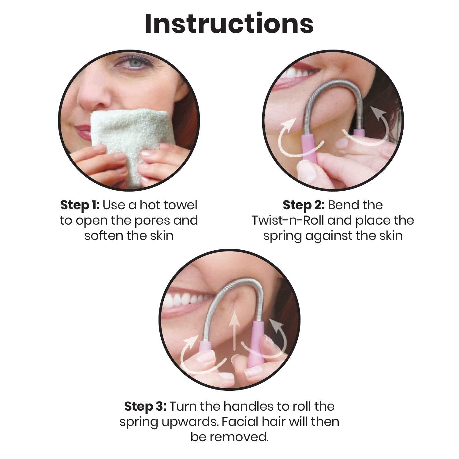 Lindo Lindo Twist-N-Roll Tweezer - Spring Facial Hair Removal Tool, Natural Threading, Stainless Steel, Remove Unwanted Hair on Upper Lip, Chin, Cheek, and Neck (2 Pack)