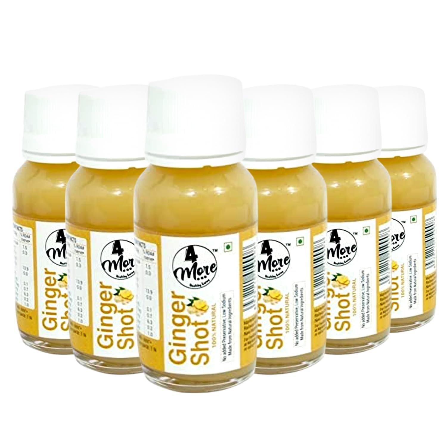 4more 4MORE 100% Natural Cold Pressed Ginger Shot Fortified With Lemon Juice & Honey | 240mL (Pack of 6x40 mL) | No Added Preservatives & Refined Sugar | Natural Ingredients Helps Improve Immunity & Digestion