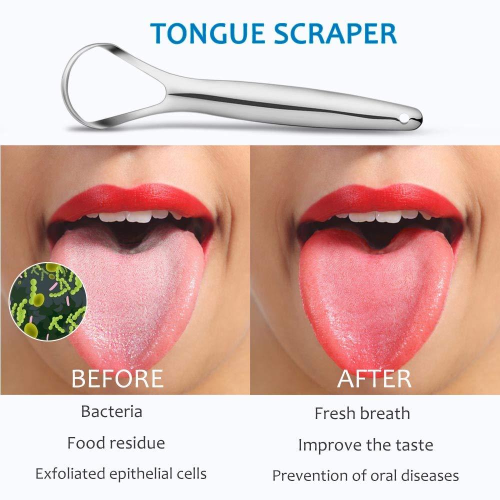 Cafhelp 2-Pack Tongue Scraper, 100% Useful Surgical Stainless Steel Tongue Cleaner for Both Adults and Kids, Professional Reduce Bad Breath Metal Tongue Scrapers, Help Your Oral Hygiene (with 2 travel cases)