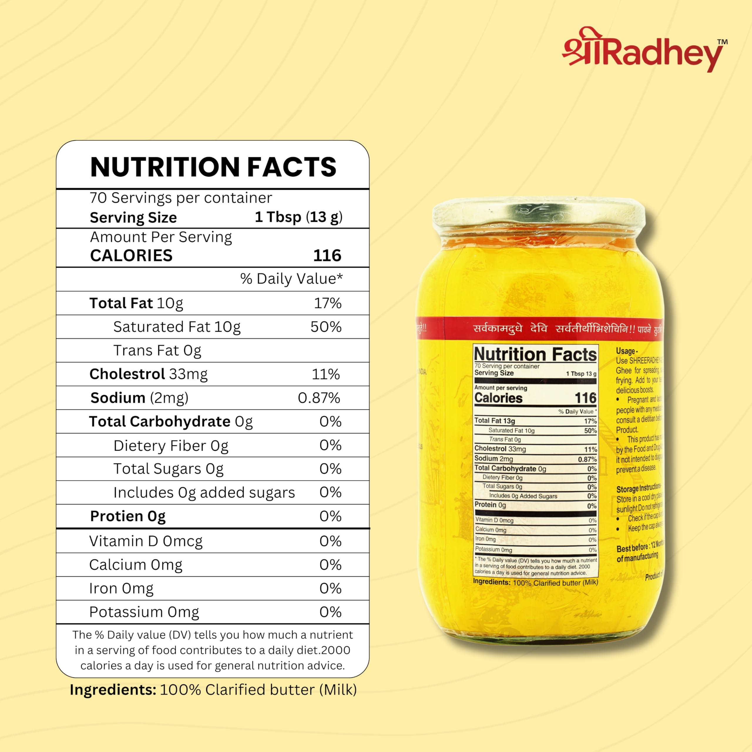 SHREERADHEY SHREERADHEY Gir Cow Ghee I A2 Bilona Traditional Bilona Method I 1 L Glass Bottle, 1.53 Kg