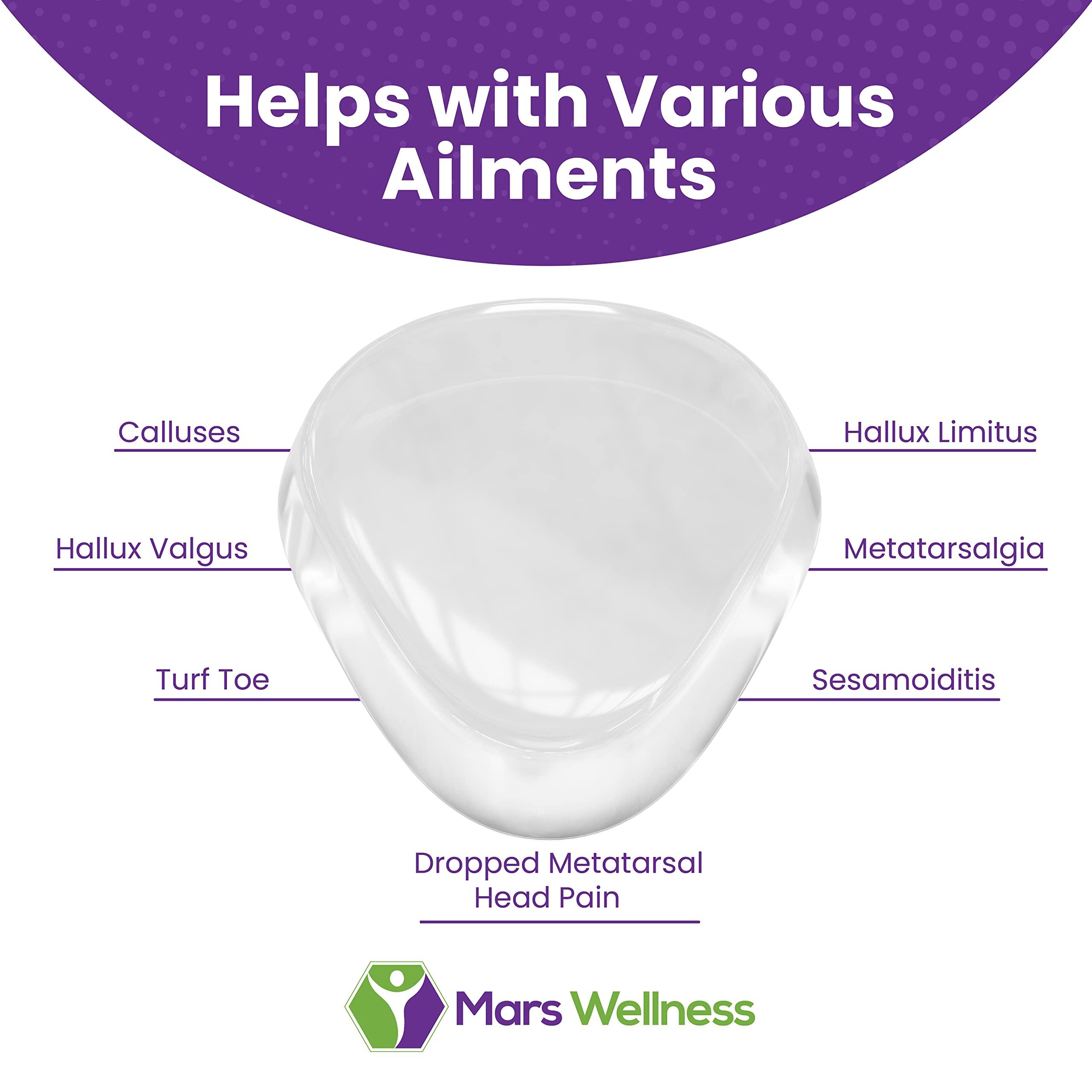 MARS Wellness Premium Gel Ball of Foot Cushions - Reusable Clear Gel Metatarsal Pads - Foot Pain Relief - 1/8 Inch - 4 Pair