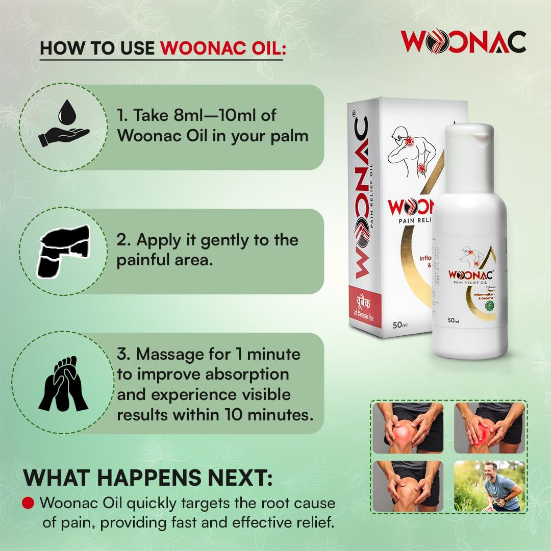 WOONAC Woonac Ayurvedic Body Pain Relief Oil - 50ml | Quick & Long-Term Relief for Arthritis, Joint, Back Strengthens Nerves & Muscle Pain
