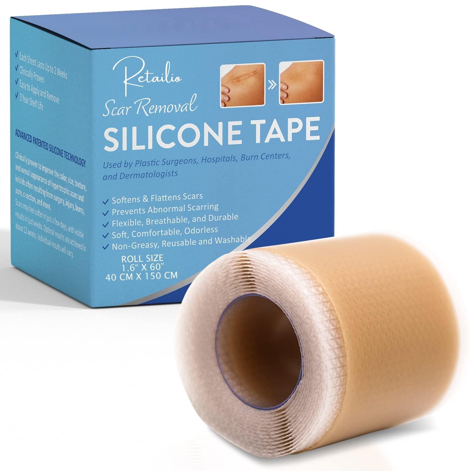 Retailio Retailio Silicone Scar Sheets Silicone Scar Tape 1.6x60" for Softening and Flattening Scars, C-Section, Keloid Surgery, Painless Removal, Reusable, Washable