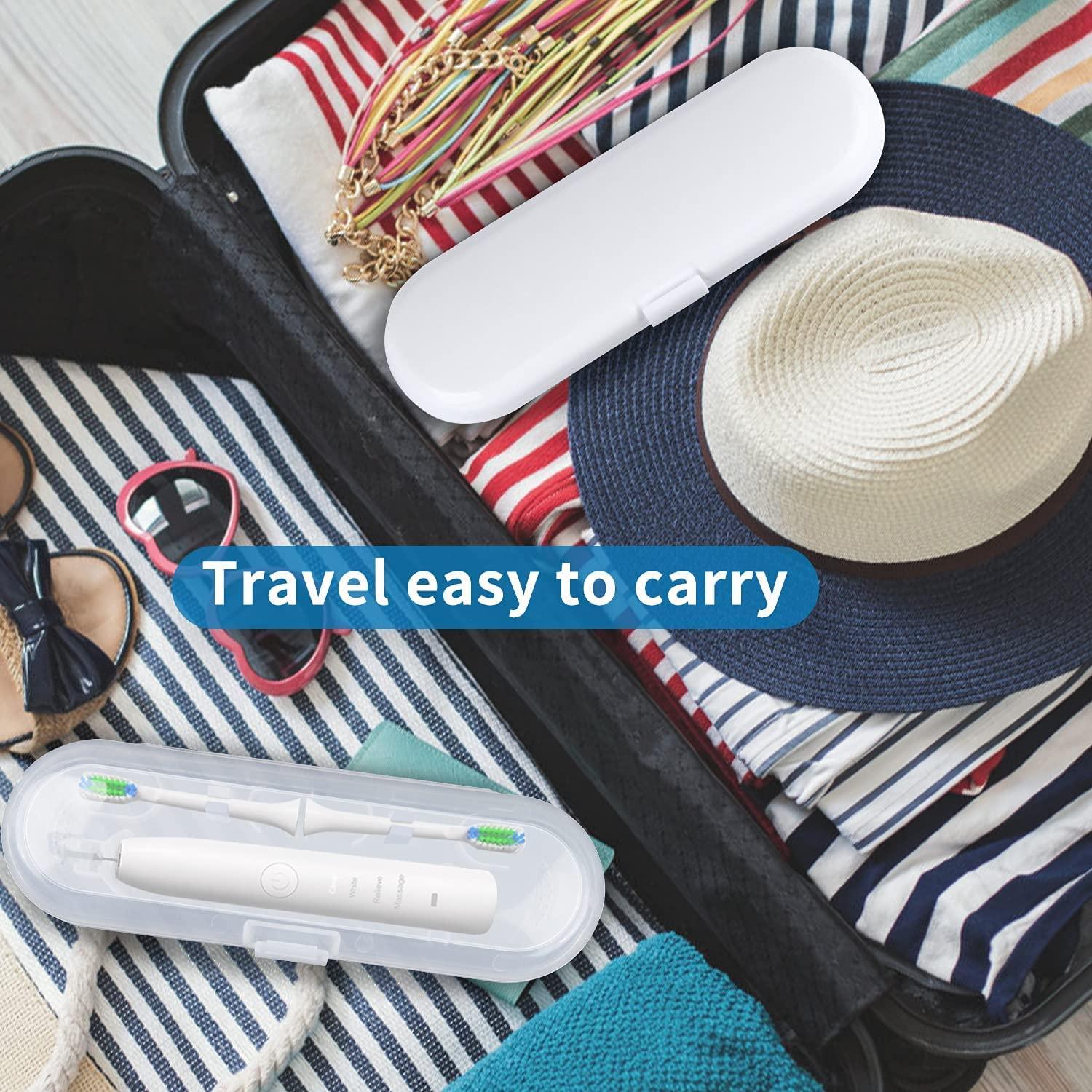 Merin For Oral B Travel Toothbrush Case, Portable Toothbrush Holder Cover, Safe, Non Toxic, Sturdy and Durable, Dustproof and Antibacterial, Fits Pro 1000, Pro 2000, Pro 3000, 2 Pieces, Transparent, White,