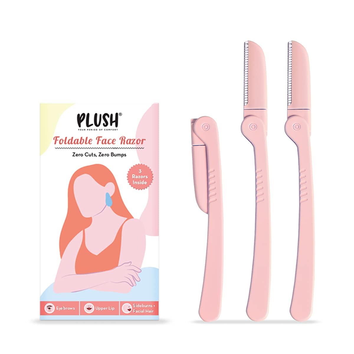 PLUSH PLUSH Foldable & Reusable Face & Eyebrow Razor for Women & Plush 100% Pure US Cotton Daily Natural Ultra Thin Panty Liners for Women