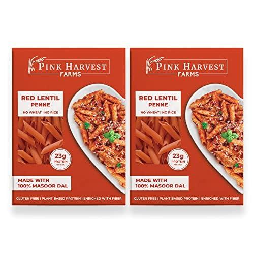 Pink Harvest Farms Pink Harvest Farms Red Lentil Pasta | No Rice - No Maida | Vegan | Gluten Free | High Protein | (Red Lentil Penne Pasta, 200 g (Pack of 2))