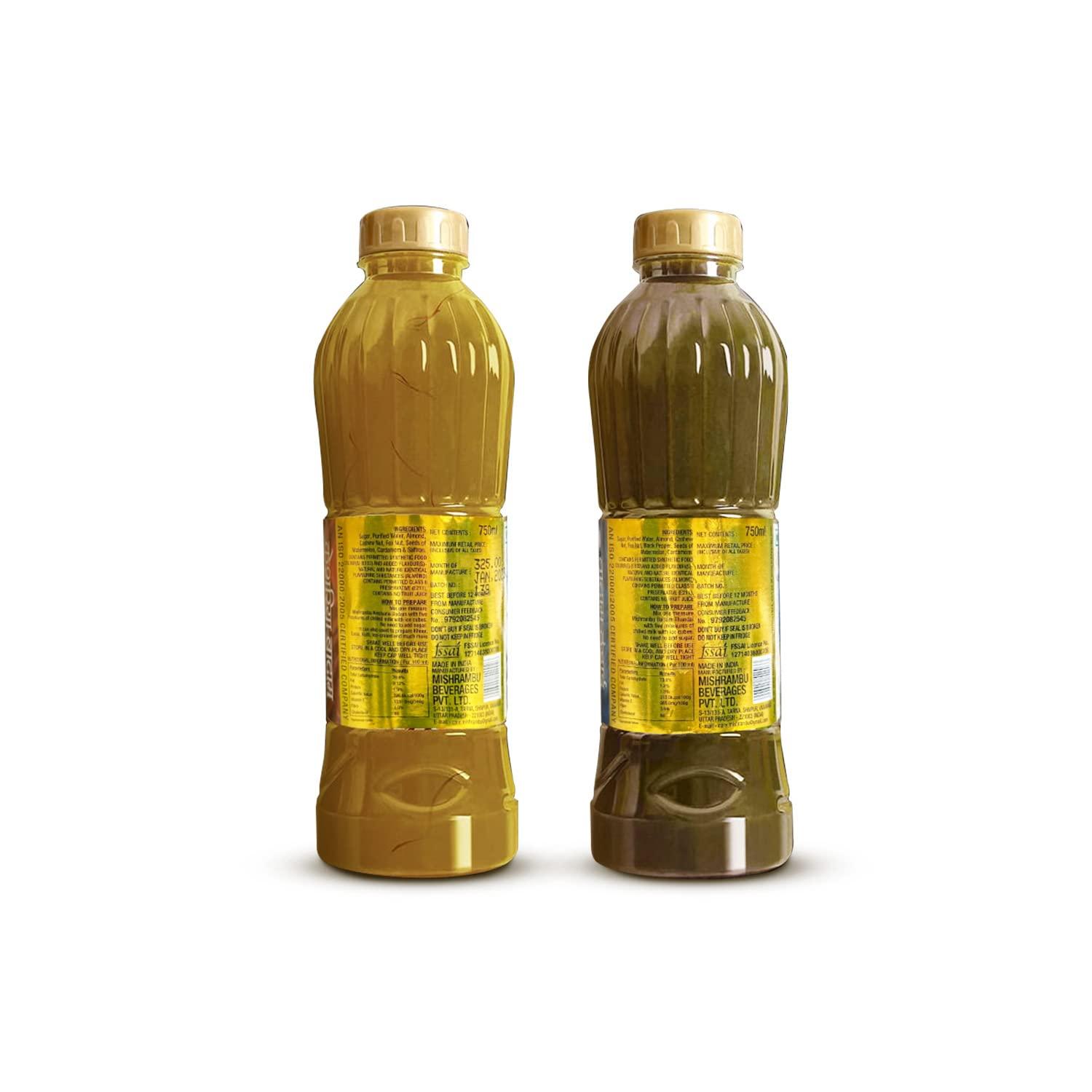 Mishrambu Mishrambu Kesharia Badam Drynut Syrup & Badam Thandai | Kesar Badam Syrup | Thandai Syrup | Dry Fruit Thandai | Summer Drink Mix | Pack Of 2 (750 Ml Each), Liquid